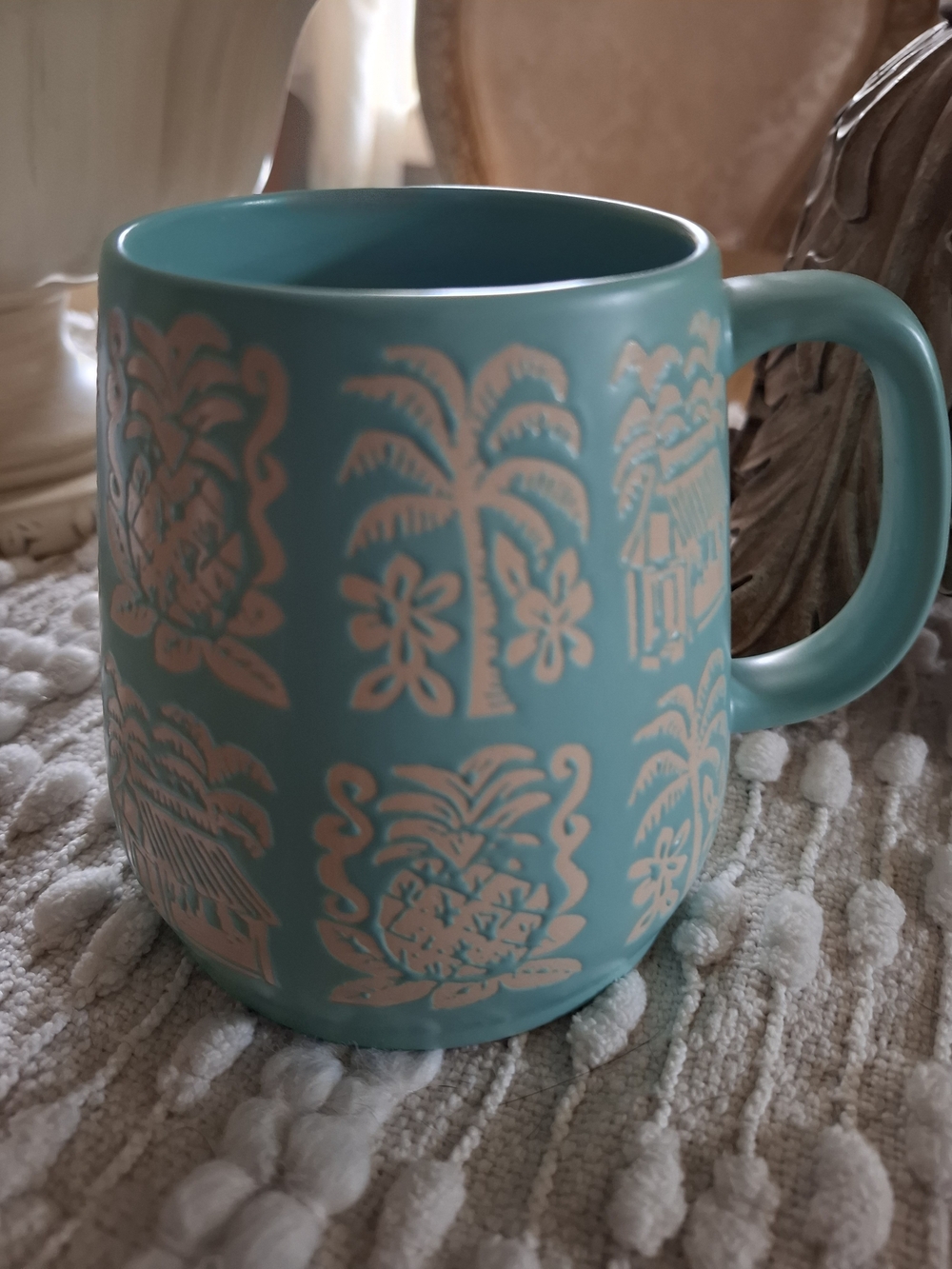 Teal Palm Ceramic Coffee Mug - Coastal Style